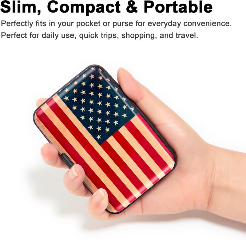Kaabao Credit Card Holder Wallet for Women Men RFID Blocking Small Metal Business Aluminum Protector Sleeves Slim Mini Cards Case (American Flag) - Image 2